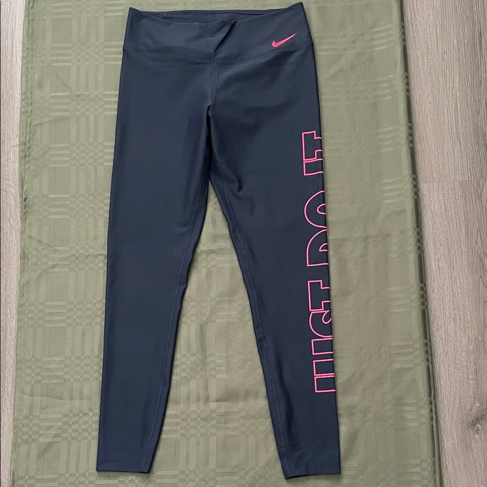 Nike Women's Leggings - Dark Gray with Pink Logo